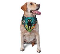 Foulard Bandana pour Chien imprimé Chat Noir Mystique et lucioles, Ajustable, Triangle, Bavoir pour Animal de Compagnie, Foulard Lavable pour Chiot, pour Anniversaire, fête de Vacances