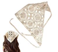 Foulard Bohème - Bandana Boho Plage pour Femmes - Bandana Élastique Coton Antidérapant à Fleurs Crochet Marguerites pour Tresses Plage Cowgirl Festival Tenues Yoga