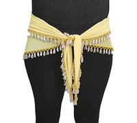 Foulard caderin égyptien triangulaire avec perles Idéal pour les entraînements et la chorégraphie de la danse orientale 145 cm, Jaune - Perles argentées, taille unique