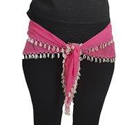 Foulard caderin égyptien triangulaire avec perles Idéal pour les pratiques et la chorégraphie de la danse orientale 145 cm, Perles roses argentées, Taille Unique