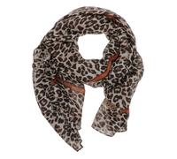 Foulard camel imprimé léopard et nom iconique de la marque en petit