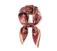 Foulard carré 100% pure soie de mûrier - 70 cm - Pour femme - En soie naturelle, Fleur classique rouge