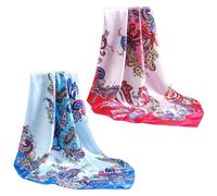 Foulard Carré 2 Pièces en Soie À Fleurs Botaniques, Rétro À La Mode, Multifonctionnel, Accessoires Vestimentaires pour Femme