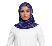 Foulard carré élégant en satin doux pour la tête, style musulman, idéal comme bandeau ou cache-cou. (Navy, One Size)/1