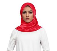 Foulard carré élégant en satin doux pour la tête, style musulman, idéal comme bandeau ou cache-cou. (Red, One Size)