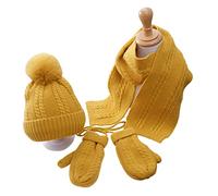 Foulard chapeau mitaines épais molleton doublé garçons filles longues écharpe chapeau ensemble couverture pleine couverture peluche boule Jaune
