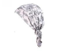 Foulard chimio doux pour femme - Bonnet turban floral - Tissu en coton - Bandana Alopécie, Blanc à motifs, taille unique