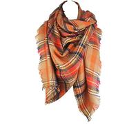 Foulard classique pour femme - Automne hiver - À carreaux - Chaud et doux - Grande couverture - Châle - Tenue de Pâques, Orange C17, taille unique