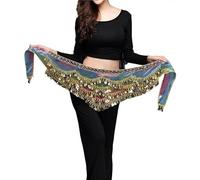 Foulard Danse Orientale avec PièCes, Ceinture de Danse du Ventre for Femmes, écharpe Multicolore en Verre et Soie, écharpe de Danse du Ventre en Cristal, chaîne de Taille, écharpe de Hanche, Nouvelle