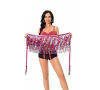 Foulard Danse Orientale avec PièCes, Ceinture de vêtements d'entraînement de danse du ventre for femmes, accessoires de danse du ventre, écharpe de hanche DJ discothèque, chaîne de taille(As the photo