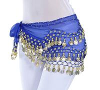 Foulard Danse Orientale avec PièCes, Chaîne de Taille de Danse du Ventre, 128 pièces de Monnaie, Tissu en Mousseline de Soie, pièces de Monnaie à Trois Couches, Accessoires de Performance de Danse du
