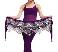 Foulard Danse Orientale avec PièCes, Chaîne de Taille for Danse du Ventre, Nouveau Style, écharpe de Hanche, pièces de Monnaie, Ceinture de Danse, Accessoires de Danseuse(Purple Silver)