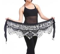 Foulard Danse Orientale avec PièCes, Chaîne de Taille for Danse du Ventre, Nouveau Style, écharpe de Hanche, pièces de Monnaie, Ceinture de Danse, 12 Couleurs au Choix(Black Silver)