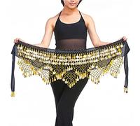 Foulard Danse Orientale avec PièCes, Chaîne de Taille for Danse du Ventre, Nouveau Style, écharpe de Hanche, pièces de Monnaie, Ceinture de Danse, 12 Couleurs au Choix(Black Gold)