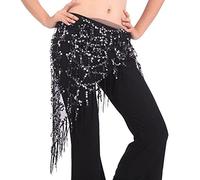 Foulard Danse Orientale avec PièCes, Costumes de Spectacle à Paillettes, écharpe de Hanche, Ceinture de Danse du Ventre, chaîne de Taille, Jupe de Danseuse(Black Silver)