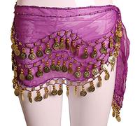 Foulard Danse Orientale avec PièCes, Écharpe de hanche de danse du ventre for femmes, accessoires, jupe de ceinture à 3 rangées avec pièces de monnaie dorées, chaîne de taille, vêtements de danse for