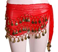 Foulard Danse Orientale avec PièCes, Écharpe de hanche de danse du ventre for femmes, accessoires, jupe de ceinture à 3 rangées avec pièces de monnaie dorées, chaîne de taille, vêtements de danse for