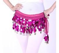 Foulard Danse Orientale avec PièCes, Écharpe de hanche de danse du ventre for femmes, avec pièces d'or, chaîne de taille, frange, ceinture à pompon, accessoires de Costume de danse du ventre(Rose)