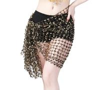 Foulard Danse Orientale avec PièCes, Écharpe de hanche de danse du ventre, jupe portefeuille tissée à paillettes, ceinture à chaîne, accessoire de Costume de spectacle de danseuse Rave, carnaval(Black