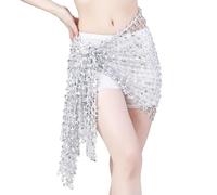 Foulard Danse Orientale avec PièCes, Écharpe de hanche de danse du ventre, jupe portefeuille tissée à paillettes, ceinture à chaîne, accessoire de Costume de spectacle de danseuse Rave, carnaval(Silve
