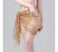 Foulard Danse Orientale avec PièCes, Écharpe de hanche de danse du ventre, jupe portefeuille tissée à paillettes, ceinture à chaîne, accessoire de Costume de spectacle de danseuse Rave, carnaval(Gold,