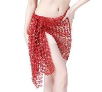 Foulard Danse Orientale avec PièCes, Écharpe de hanche de danse du ventre, jupe portefeuille tissée à paillettes, ceinture à chaîne, accessoire de Costume de spectacle de danseuse Rave, carnaval(Red,1