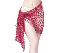 Foulard Danse Orientale avec PièCes, Écharpe de hanche de danse du ventre, jupe portefeuille tissée à paillettes, ceinture à chaîne, accessoire de Costume de spectacle de danseuse Rave, carnaval(Rose,