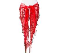 Foulard Danse Orientale avec PièCes, Jupes à franges à paillettes, ceintures à chaîne de taille for femmes, accessoires de danse du ventre, Mini jupe de Performance réglable, vêtements de danse(Red)