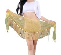 Foulard Danse Orientale Écharpe de hanche danse du ventre multicouche | Conception de glands en maille et en perles, for la pratique de la danse et les spectacles de groupe(Yellow)