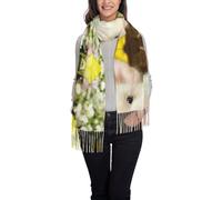 Foulard de cochon avec fleurs de viol et pompons pour femme - Design de qualité - Cadeau de Noël