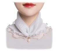 Foulard de cou en dentelle de couleur unie avec pendentif élégant en perles pour femme - Protection solaire - Pour chirurgie de la thyroïde, gris argenté, taille unique