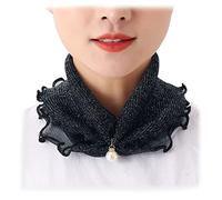Foulard de cou en dentelle de couleur unie avec pendentif élégant en perles pour femme - Protection solaire - Pour chirurgie de la thyroïde, Noir , taille unique