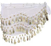 Foulard de danse du ventre avec pièces dorées en mousseline de soie pour danse du ventre, blanc, Taille Unique