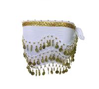 Foulard de danse du ventre avec pièces dorées en mousseline de soie pour danse du ventre, Doré-blanc, Taille Unique