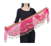 Foulard de danse du ventre avec pièces dorées en mousseline de soie pour danse du ventre, Doré-rose rouge, Taille Unique