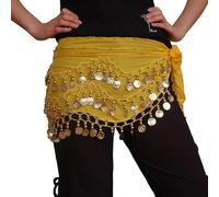 Foulard de danse du ventre avec pièces dorées en mousseline de soie pour danse du ventre, jaune, Taille Unique