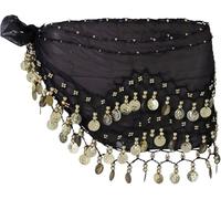 Foulard de danse du ventre avec pièces dorées en mousseline de soie pour danse du ventre, noir, Taille Unique
