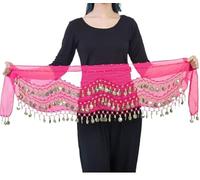 Foulard de danse du ventre avec pièces dorées en mousseline de soie pour danse du ventre, rose rouge, Taille Unique