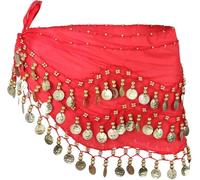 Foulard de danse du ventre avec pièces dorées en mousseline de soie pour danse du ventre, Rouge, Taille Unique