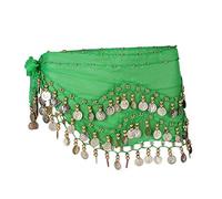 Foulard de danse du ventre avec pièces dorées en mousseline de soie pour danse du ventre, vert foncé, Taille Unique