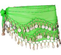 Foulard de danse du ventre avec pièces dorées en mousseline de soie pour danse du ventre, vert, Taille Unique
