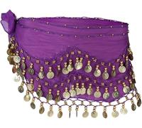 Foulard de danse du ventre avec pièces dorées en mousseline de soie pour danse du ventre, violet, Taille Unique