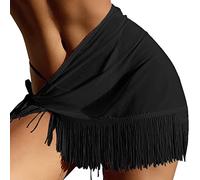 Foulard de danse du ventre - Grandes tailles - Sarong court en mousseline - Pour femme - Serviette de plage sexy - Paréo d'été - Poncho de plage transparent léger - Mini jupe à franges - Jupe de plage