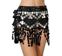 Foulard de danse du ventre pour femme sexy à paillettes - Costume de danse flamenco - Gitane - Argent - Pièce de monnaie - Triangle - Hanches - Foulard - Vêtement d'entraînement - Ceinture à