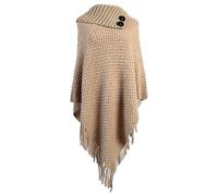 Foulard de fan bleu/hiver uni tricoté avec pompon chaud ceinture col semi-ouvert foulard tube femme, kaki, taille unique