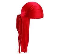 Foulard de pirate pour homme et femme - Bandanas à bretelles longues et larges - Bonnet de pirate - Bandanas pour queue de hip-hop - Satin - Bonnet de pirate Wave Durags, rouge, taille unique