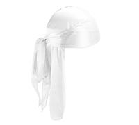 Foulard de Pirate pour Homme et Femme - Bandanas à Bretelles Longues et Larges - Bonnet Wave Durags - Bandanas pour Queue de Hip-Hop en Satin, Blanc, Taille Unique