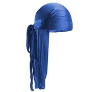 Foulard de Pirate pour Homme et Femme - Bandanas à Bretelles Longues et Larges - Bonnet Wave Durags - Bandanas pour Queue de Hip-Hop en Satin - Bleu, Taille Unique