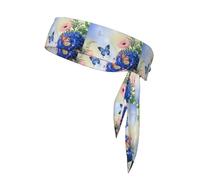 Foulard de sport double face multifonction avec imprimé papillon et fleurs Bleu
