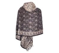 Foulard d'hiver noir floral en pure laine de yak - Décoration unisexe surdimensionnée double face